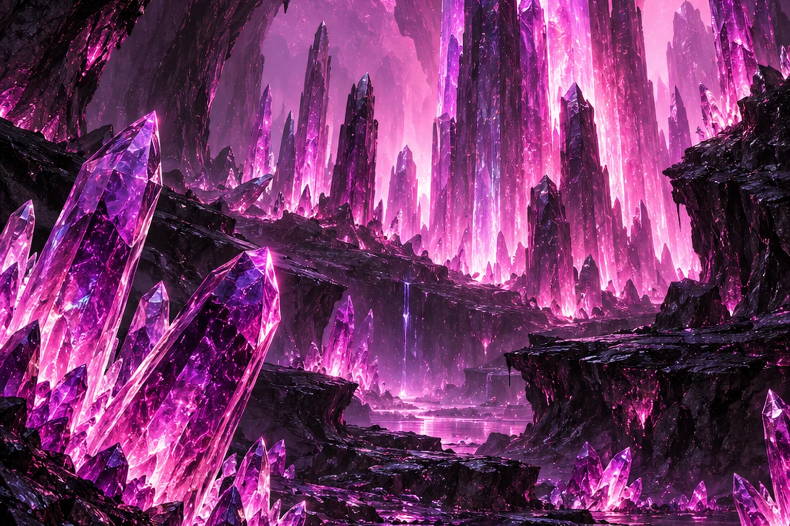 Violet crystal spires, original art for the visions card